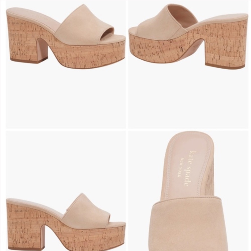 Kate Spade Tan Platform Mules with‎ Chunky Heel